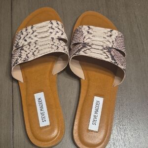 Steve Madden Snake Print Slide Sandals - Brown